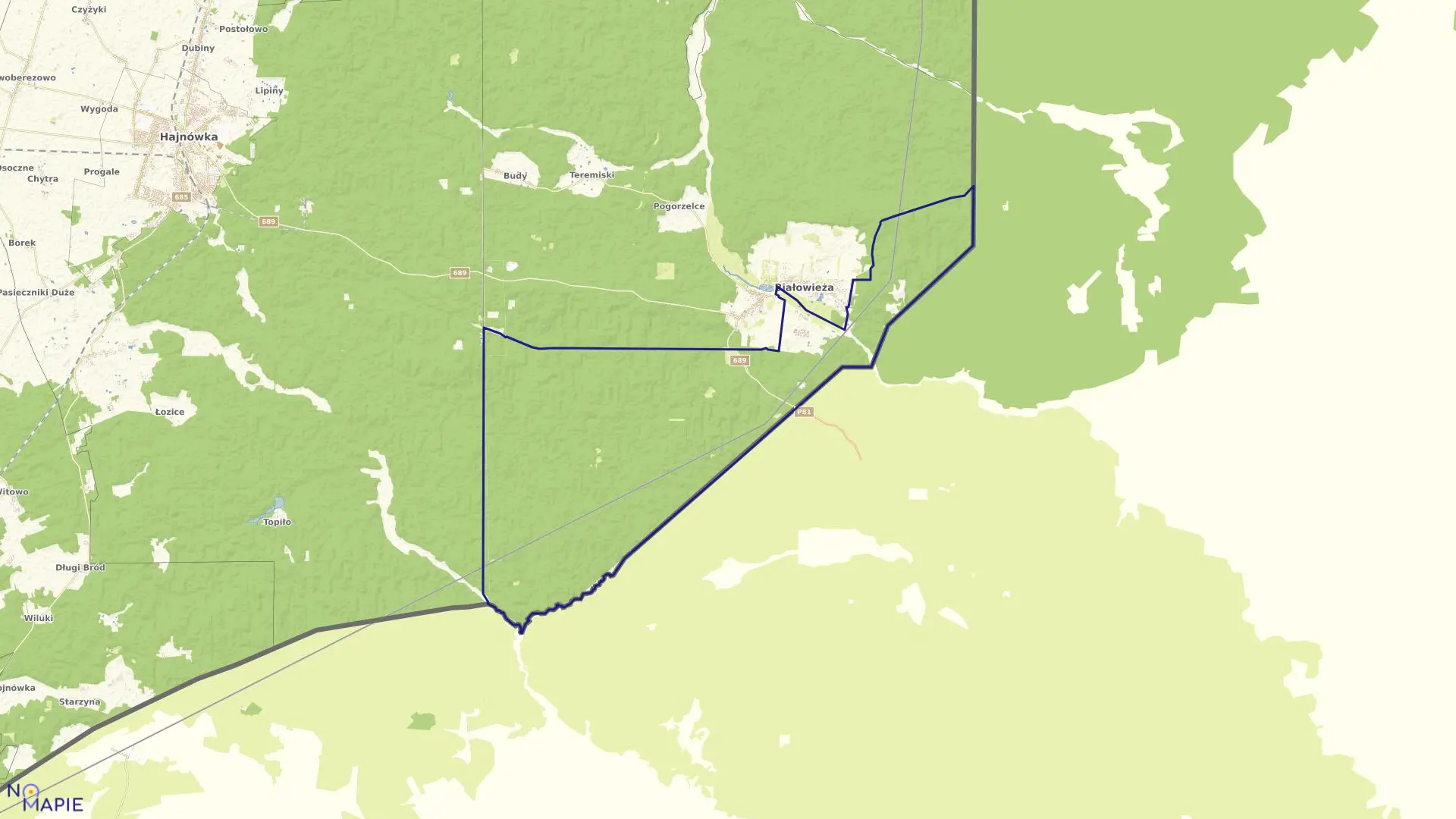 Mapa obrębu PODOLANY w gminie Białowieża