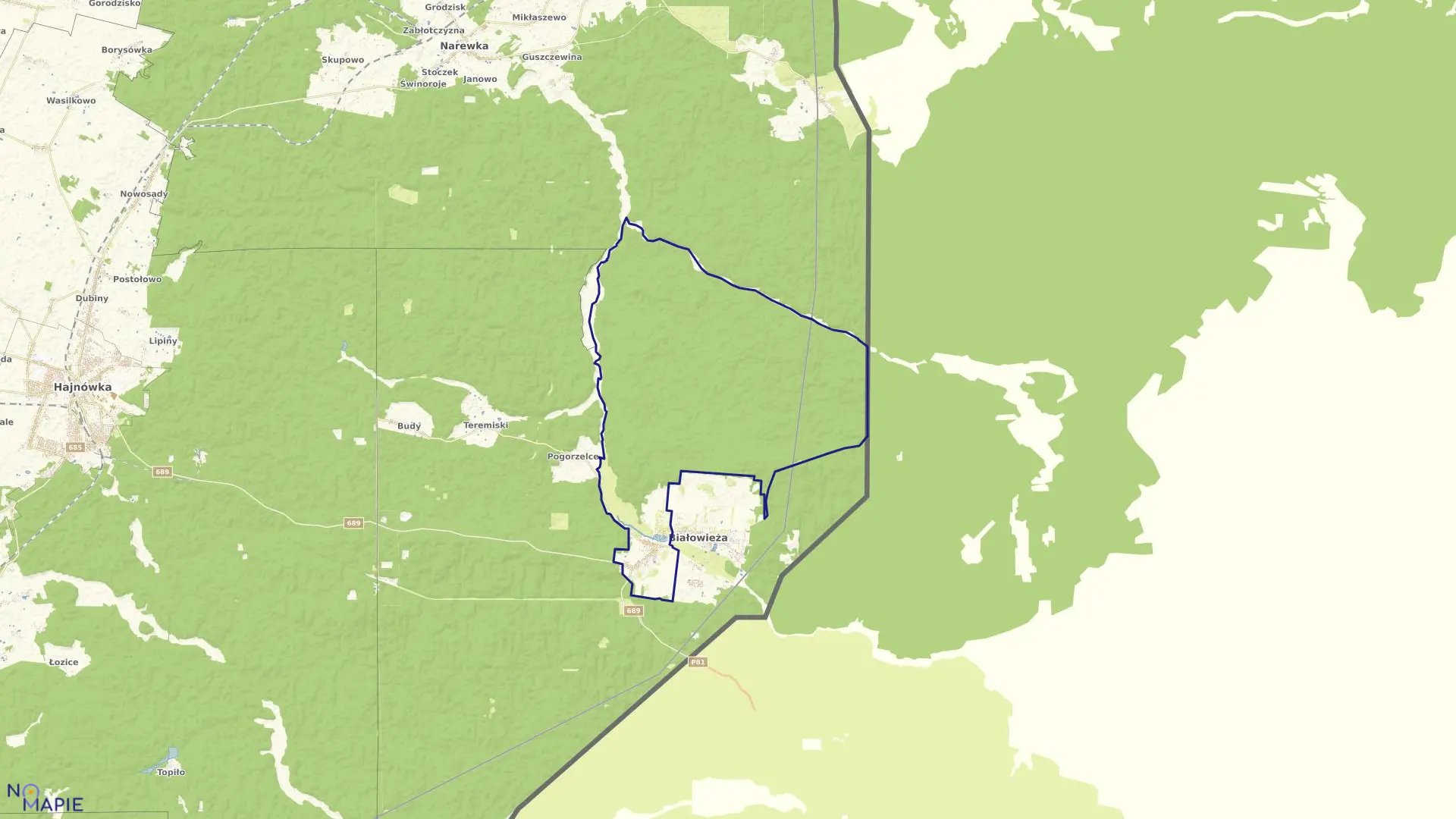 Mapa obrębu ZASTAWA KRZYŻE w gminie Białowieża